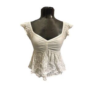 Japna Boho Crop Top Women’s XXS Peplum Flutter Sleeves Sweetheart 100% Rayon